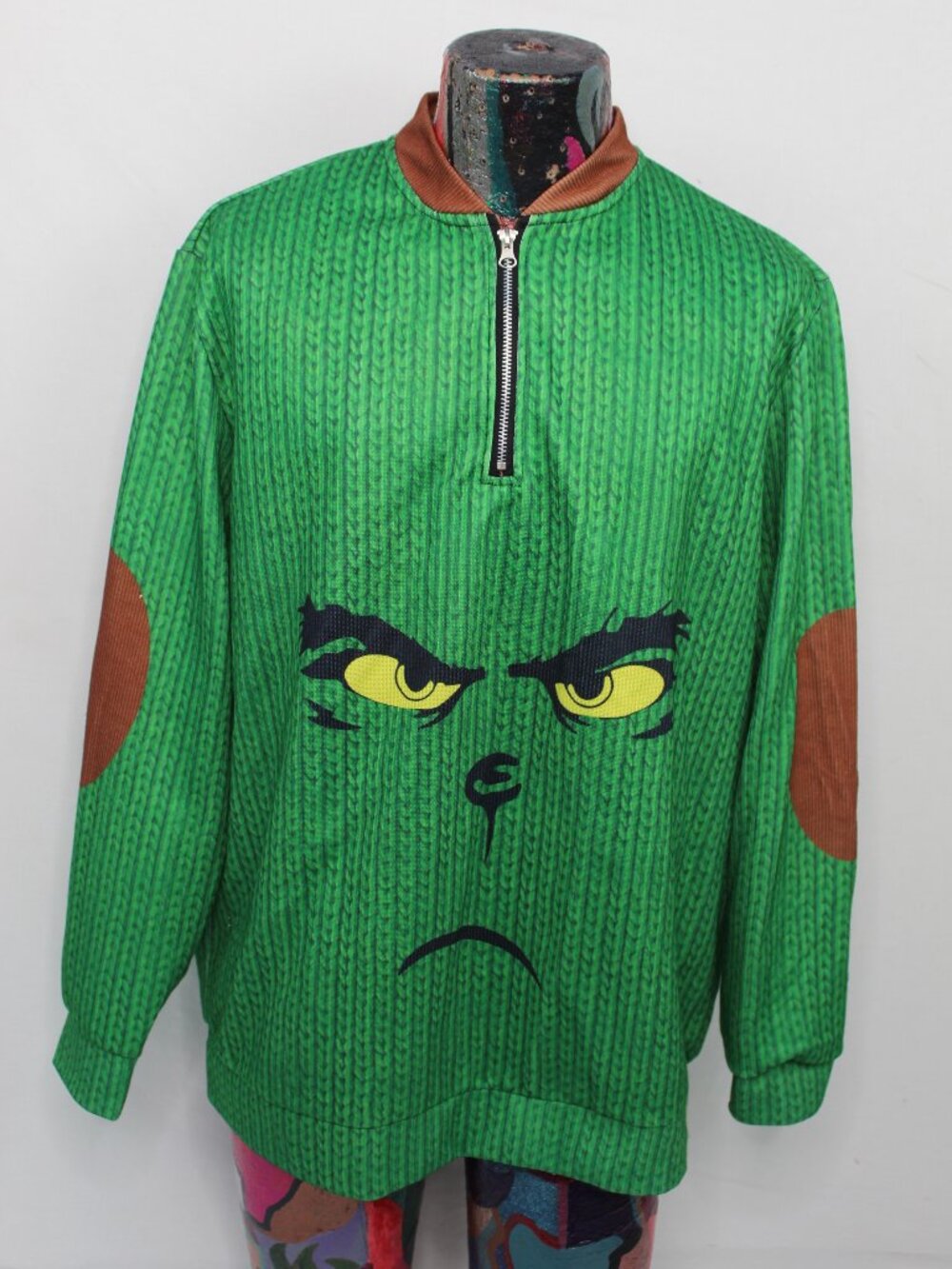 MEN'S THE GRINCH LONG SLEEVE 1/4 ZIP Shirt XL POLYESTER CHRSITMAS HOLIDAY NEW